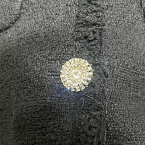 ZARA Black Tweed Frayed Blazer with Gem Buttons Size Large - Picture 6 of 9